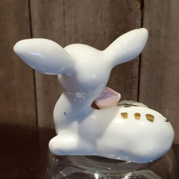 Handpainted Porcelain Deer Fawn Figurine White Gold Rose Vintage Chase Japan MCM - Picture 5 of 8